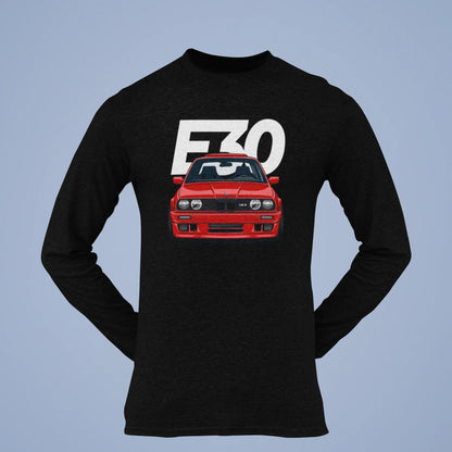 Dark long sleeve graphic tee featuring a stylish euro car enthusiast design. — Σκουρόχρωμο μακρυμάνικο graphic tee με στυλάτο σχέδιο για φίλους των ευρωπαϊκών αυτοκινήτων