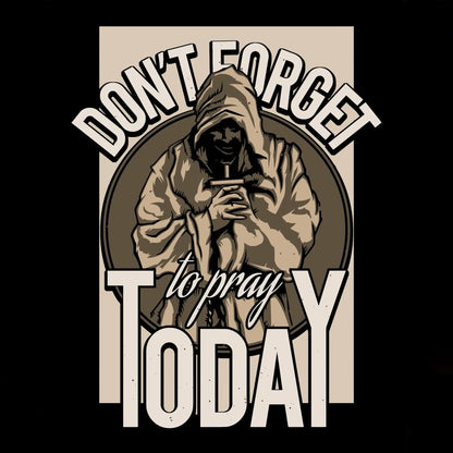 Detailed vintage woodcut style illustration featuring a hooded monk figure in a prayer pose holding a cross. — Ρετρό ξυλογραφία μοναχού με κουκούλα σε προσευχή κρατώντας σταυρό