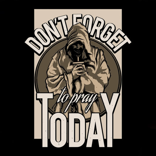 Detailed vintage woodcut style illustration featuring a hooded monk figure in a prayer pose holding a cross. — Ρετρό ξυλογραφία μοναχού με κουκούλα σε προσευχή κρατώντας σταυρό