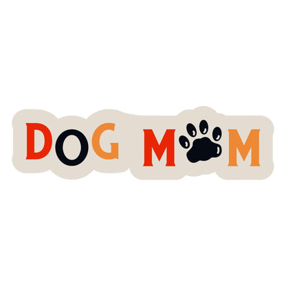 Dog Mom hand-lettered design with a playful paw print replacing the “O”, in vibrant pink and blue – Χειρόγραφο σχέδιο «Dog Mom» με πατουσάκι αντί για “O” σε ζωηρά χρώματα.