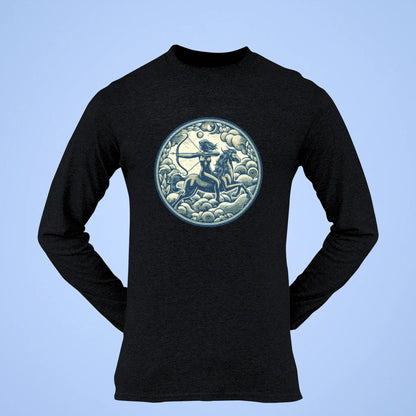 Dramatic Sagittarius illustration on a black long sleeve t-shirt, highlighting the archer’s silhouette against deep tones.” – «Δραματική απεικόνιση Τοξότη σε μαύρο μακρυμάνικο t-shirt, που αναδεικνύει τη σιλουέτα του τοξότη μέσα σε βαθιούς τόνους.»

“Sagittarius centaur artwork on a black long sleeve t-shirt, symbolizing wisdom, strength, and cosmic direction.” – «Έργο Τοξότη με κένταυρο σε μαύρο μακρυμάνικο t-shirt, που συμβολίζει σοφία, δύναμη και κοσμική κατεύθυνση.