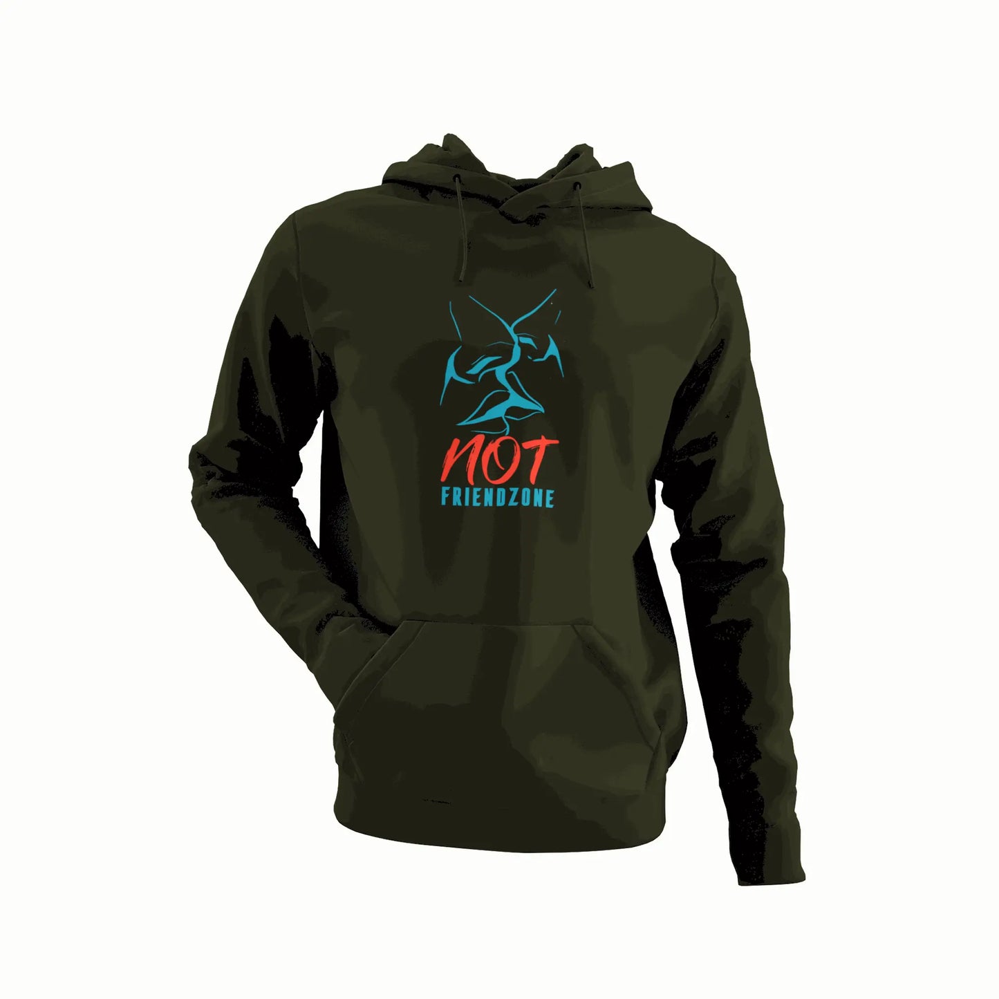 Edgy romantic 'Not Friendzone' kiss design on a black hoodie – Τολμηρό ρομαντικό σχέδιο φιλιού 'Not Friendzone' σε μαύρο hoodie.