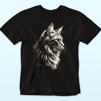 Elegant feline portrait printed on black tee – Πορτραίτο γάτας σε μαύρο φόντο, για φίλους της αισθητικής και της φύσης