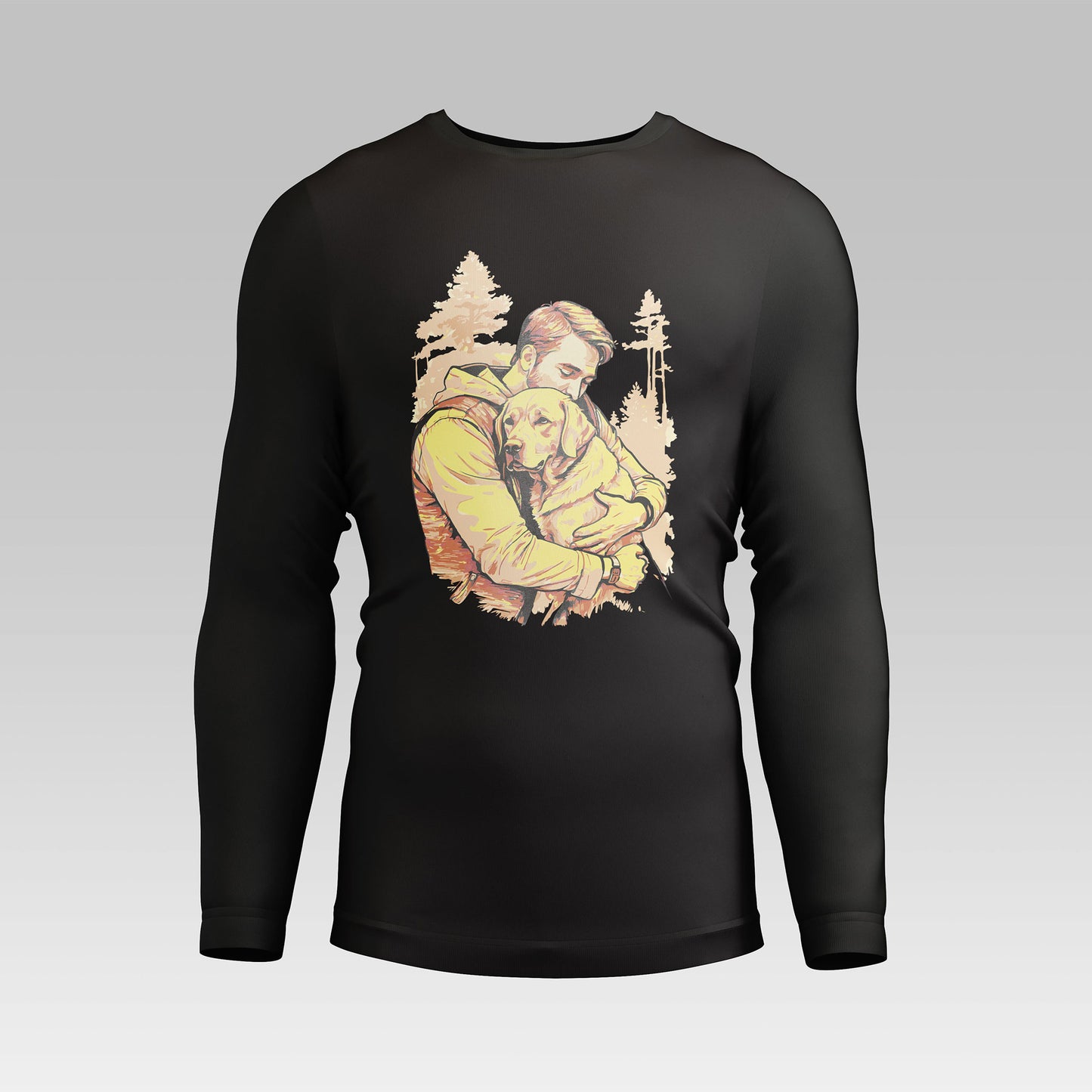 Emotive forest dog design perfect for casual black long sleeve wear - Συγκινητικό σχέδιο σκύλου σε δάσος σε μαύρη μακρυμάνικη μπλούζα