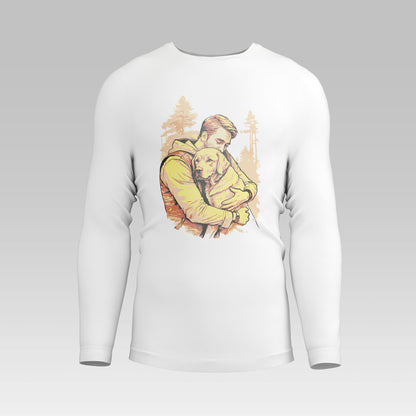 Emotive forest dog design perfect for casual white long sleeve wear - Συγκινητικό σχέδιο σκύλου σε δάσος σε λευκή μακρυμάνικη μπλούζα
