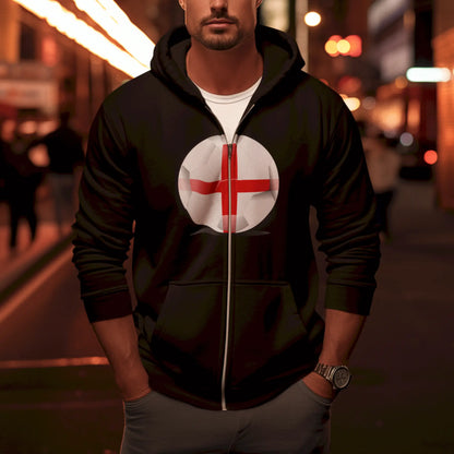 England football black zip hoodie με 3D football graphic - αγγλικό ποδόσφαιρο σε μαύρη ζακέτα με τρισδιάστατη μπάλα 