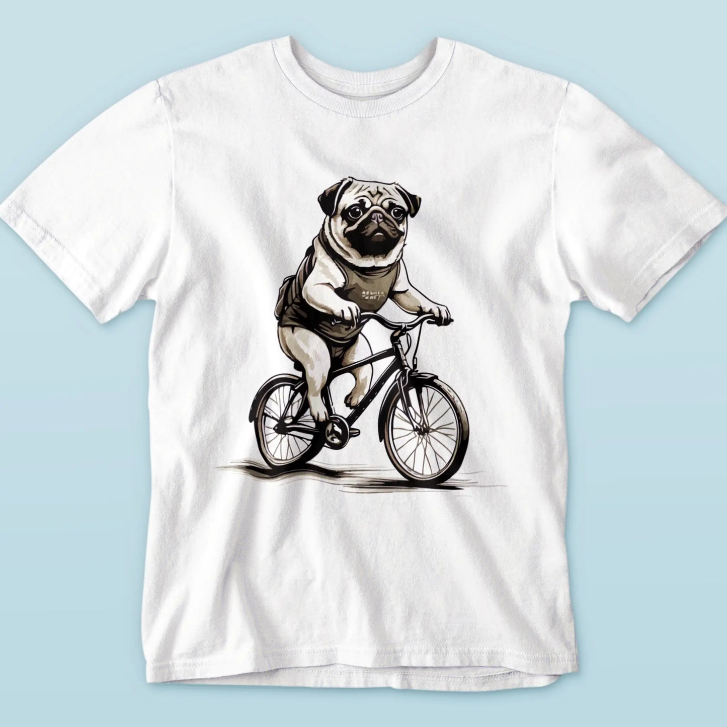 Eye-catching dog cycling art on minimalist white t-shirt | Εντυπωσιακό σκυλίσιο σχέδιο ποδηλάτου σε μίνιμαλ λευκή μπλούζα