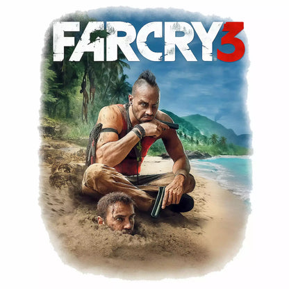 Far Cry 3 artwork featuring Vaas Montenegro with a cinematic fade-out and cult energy – Εκρηκτικό σχέδιο Far Cry 3 με τον Vaas Montenegro, κινηματογραφικό fade-out και cult ένταση.webp