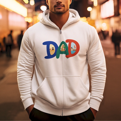 Fatherhood celebration art on white zip hoodie | Καλλιτεχνικό σχέδιο γιορτής της πατρότητας σε λευκό zip hoodie
