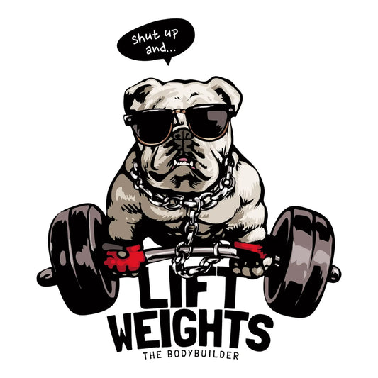 Fitness t-shirt mockup with 'Shut up and lift weights' gym design – Μακέτα μπλούζας γυμναστικής με το σχέδιο 'Shut up and lift weights