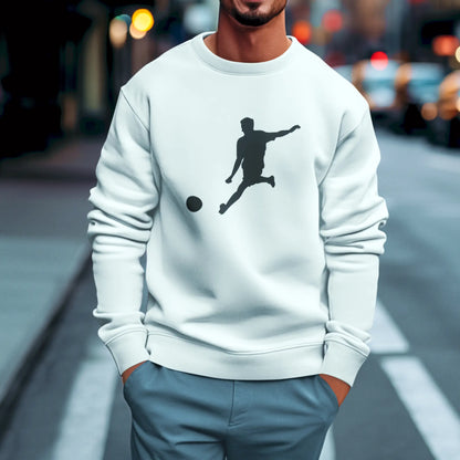 Football silhouette white crewneck and athletic movement - λευκό αθλητικό φούτερ με ποδοσφαιριστή σε κίνηση