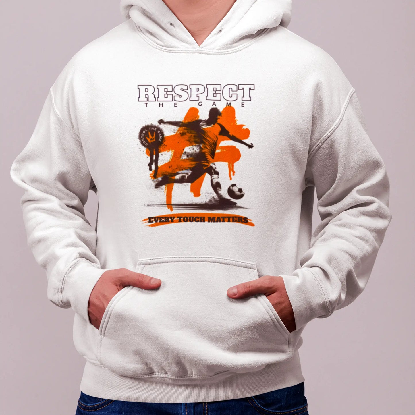 Fresh white football hoodie every touch matters with striking player silhouette - λευκό ποδοσφαιρικό φούτερ κουκούλα με every touch matters και σιλουέτα ποδοσφαιριστή