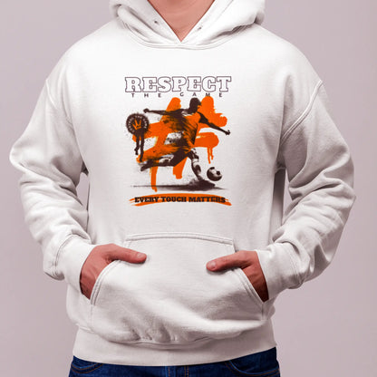 Fresh white football hoodie every touch matters with striking player silhouette - λευκό ποδοσφαιρικό φούτερ κουκούλα με every touch matters και σιλουέτα ποδοσφαιριστή