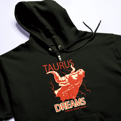 Functional black zip hoodie for Taurus signs who enjoy both earthly comforts and celestial wonders / Λειτουργικό μαύρο hoodie με φερμουάρ και κουκούλα για ζώδια Ταύρους που απολαμβάνουν τόσο τις γήινες ανέσεις όσο και τα ουράνια θαύματα