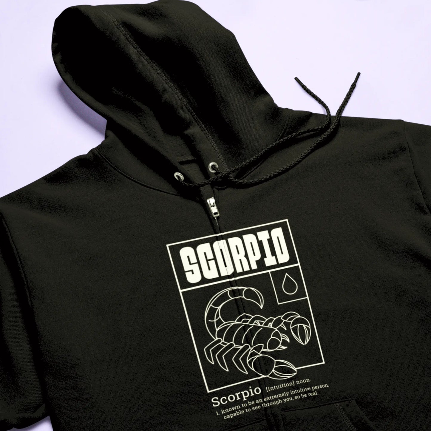 Functional black zip hoodie with Scorpio graphic perfect for layered mysterious looks - Λειτουργική μαύρη ζακέτα με κουκούλα και γραφικό σκορπιού ιδανικό για layered μυστηριώδη στυλ