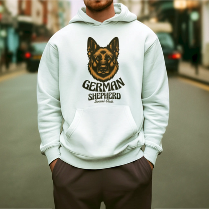 German Shepherd Social Club white hoodie - λευκή φούτερ κουκούλα vintage GSD portrait cozy dog lover streetwear
