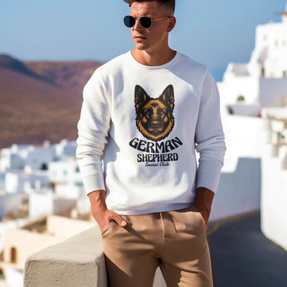 German Shepherd Social Club white sweatshirt - λευκή φούτερ λαιμόκοψη vintage GSD design cozy pet lover wear