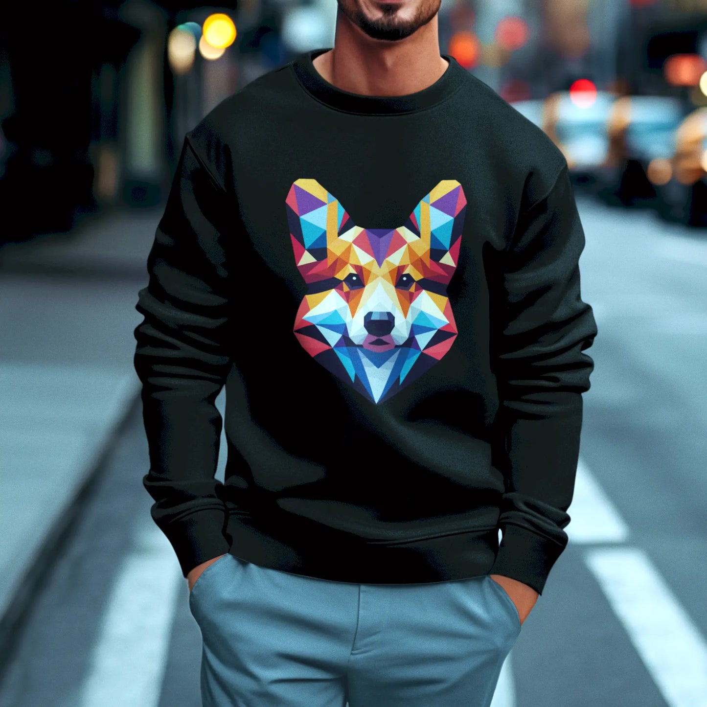 Graphic black sweatshirt with dog print that pops – Μαύρο Φούτερ με σκύλο που κλέβει την παράσταση μέσα σε απόλυτα streetwear πλαίσιο.