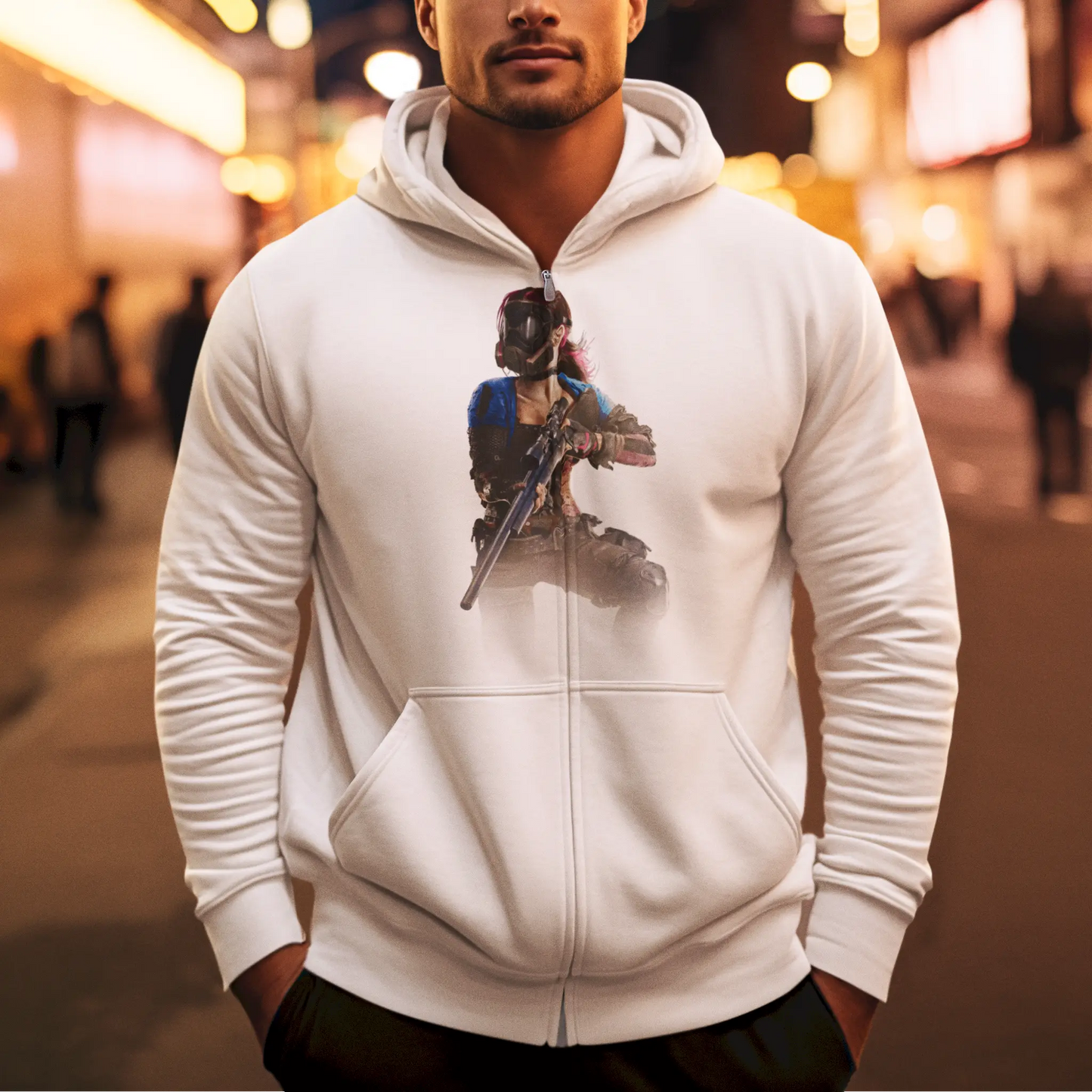 H1Z1 zombie design on a crisp white zip hoodie – συνδυάζει στυλ και άνεση