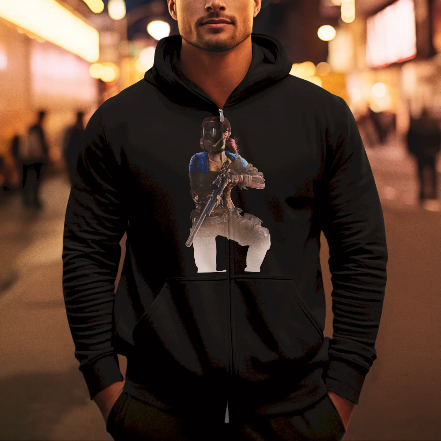H1Z1 zombie design on a sleek black zip hoodie – ιδανική για τον gamer που λατρεύει την επιβίωση