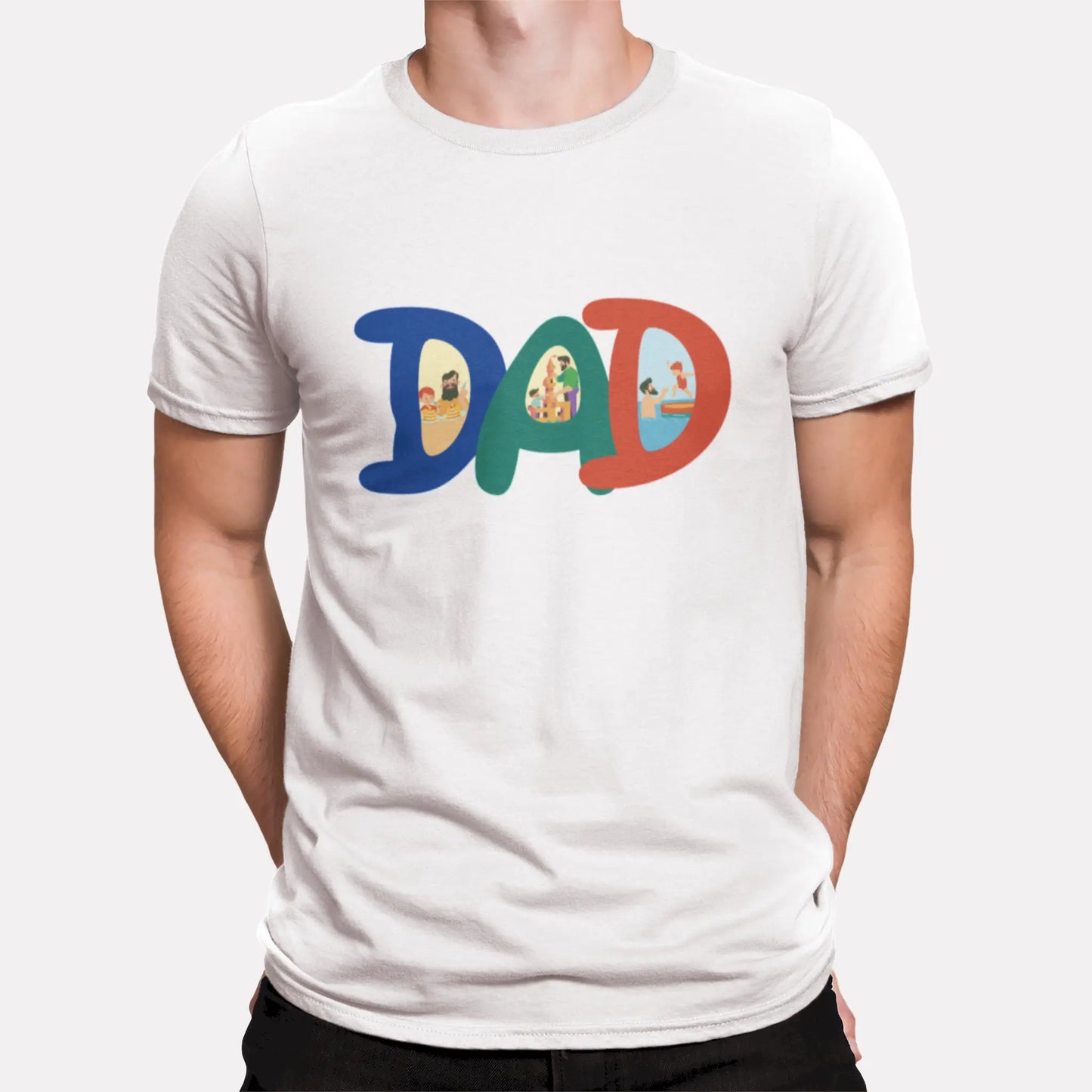Heartwarming father and kids illustration on a white t-shirt | Συγκινητική εικονογράφηση μπαμπά και παιδιών σε λευκό t-shirt