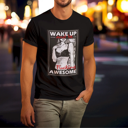 High-contrast inspirational phrase on black streetwear tee – Δήλωση έμπνευσης με υψηλή αντίθεση σε μαύρο t-shirt streetwear ύφους.