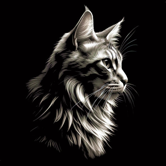 High-detail monochrome profile of a majestic cat – artistic and serene feline portrait in black and white – Καλλιτεχνικό πορτρέτο γάτας σε προφίλ με υψηλή λεπτομέρεια, σε ασπρόμαυρη αισθητική