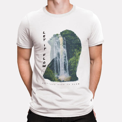 Inspirational 'Let it Flow' cascade design on a white t-shirt – Εμπνευσμένο σχέδιο 'Let it Flow' με καταρράκτη σε λευκό μπλουζάκι