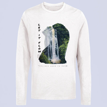Inspirational 'Let it Flow' cascade on white long sleeve t-shirt – Εμπνευσμένο σχέδιο 'Let it Flow' σε λευκή μακρυμάνικη μπλούζα
