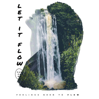 Inspirational 'Let it Flow' cascade waterfall silhouette blending nature and mindfulness – Εμπνευστική σιλουέτα καταρράκτη 'Let it Flow' που συνδυάζει φύση και ενσυνειδητότητα
