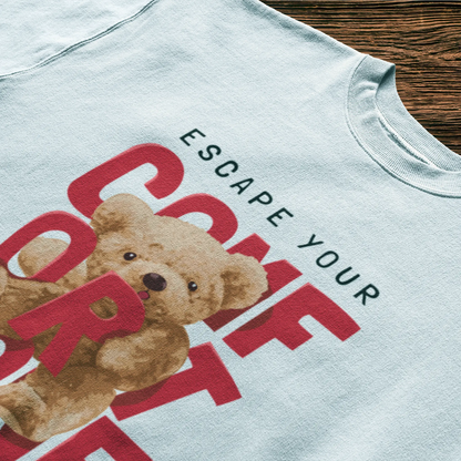 Inspirational teddy bear graphic tee in white with red lettering – Εμπνευστικό γραφικό μπλουζάκι με teddy bear σε λευκό με κόκκινα γράμματα