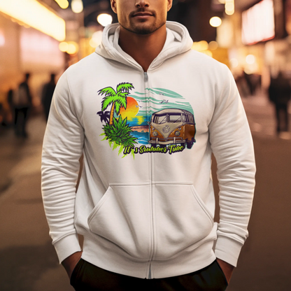 White full-zip hoodie with the eye-catching It's Summer Time graphic για τις δροσερές καλοκαιρινές νύχτες