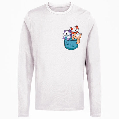 Kawaii kittens white long sleeve shirt playful design trendy casual wear - Kawaii γατάκια μέσα σε λευκό μακρυμάνικο μπλουζάκι με παιχνιδιάρικο trendy σχέδιο