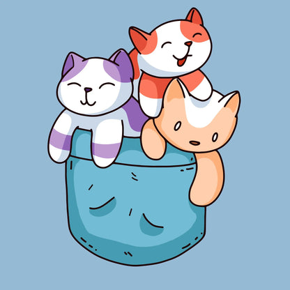 Kawaii three cats in turquoise pocket design adorable coral purple cream kittens cute aesthetic - Τρεις γάτες Kawaii μέσα σε τιρκουάζ τσεπάκι με χαριτωμένη αισθητική