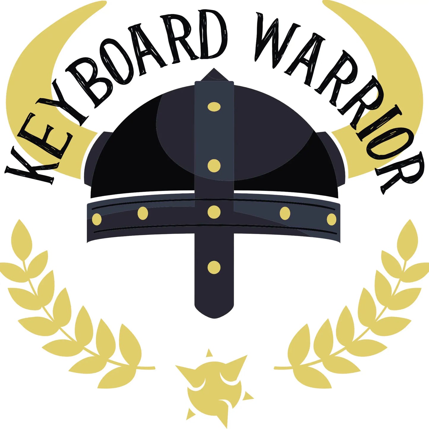 Keyboard Warrior design featuring ancient warrior helmet with golden details and victory laurel wreath - Σχέδιο Keyboard Warrior με αρχαίο κράνος πολεμιστή, χρυσές λεπτομέρειες και στεφάνι δάφνης νίκης 