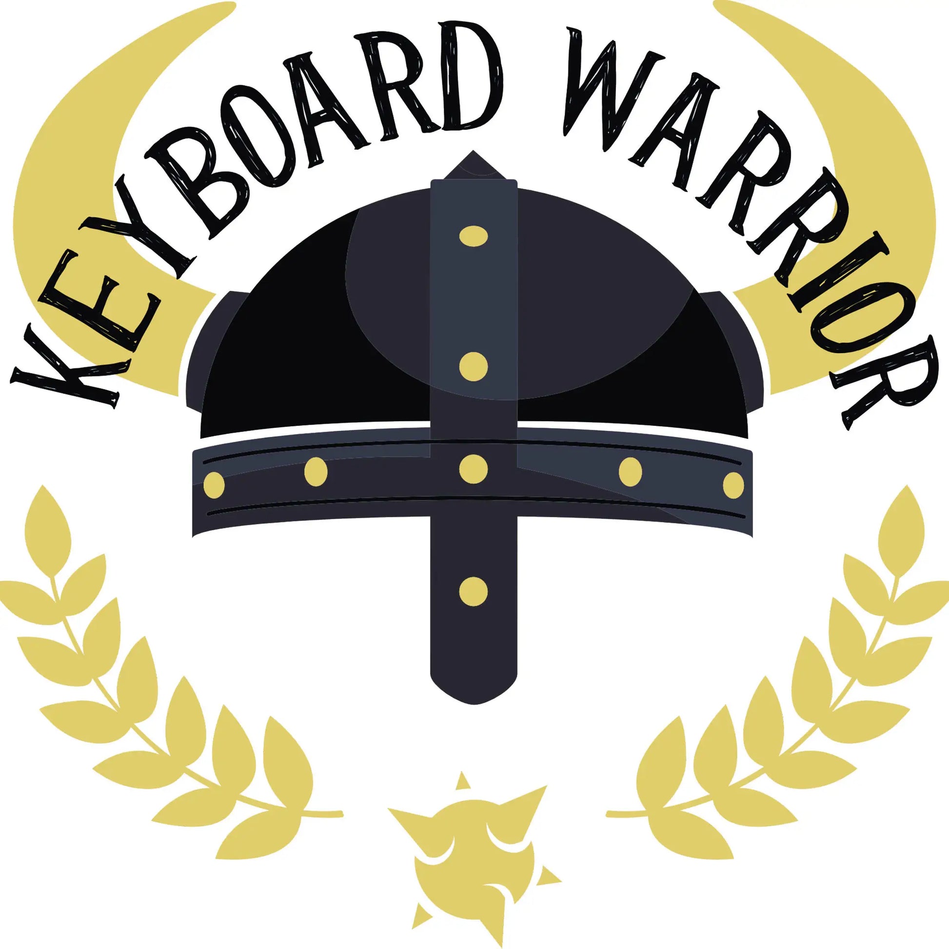 Keyboard Warrior design featuring ancient warrior helmet with golden details and victory laurel wreath - Σχέδιο Keyboard Warrior με αρχαίο κράνος πολεμιστή, χρυσές λεπτομέρειες και στεφάνι δάφνης νίκης 