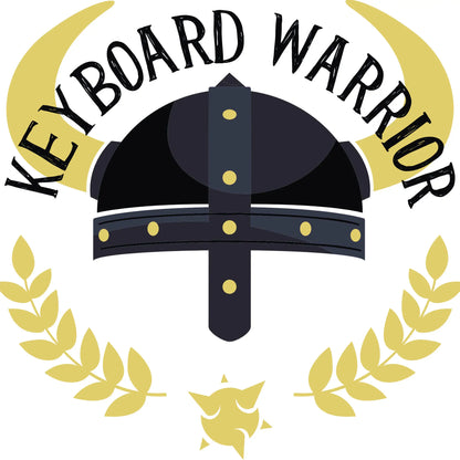 Keyboard Warrior design featuring ancient warrior helmet with golden details and victory laurel wreath - Σχέδιο Keyboard Warrior με αρχαίο κράνος πολεμιστή, χρυσές λεπτομέρειες και στεφάνι δάφνης νίκης 