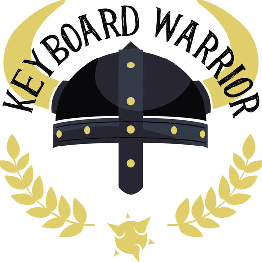 Keyboard Warrior design featuring ancient warrior helmet with golden details and victory laurel wreath - Σχέδιο Keyboard Warrior με αρχαίο κράνος πολεμιστή, χρυσές λεπτομέρειες και στεφάνι δάφνης νίκης 