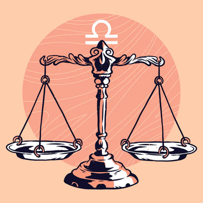 Libra zodiac design with artistic balance scales and horoscope symbol – Σχέδιο Ζυγού με καλλιτεχνική ζυγαριά και αστρολογικό σύμβολο,