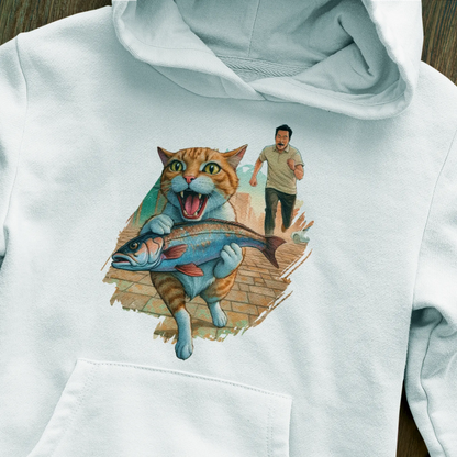 Light colored hoodie displaying adorable feline story in detailed illustration - ανοιχτόχρωμο hoodie με αξιαγάπητη ιστορία γάτας σε λεπτομερή εικονογράφηση
