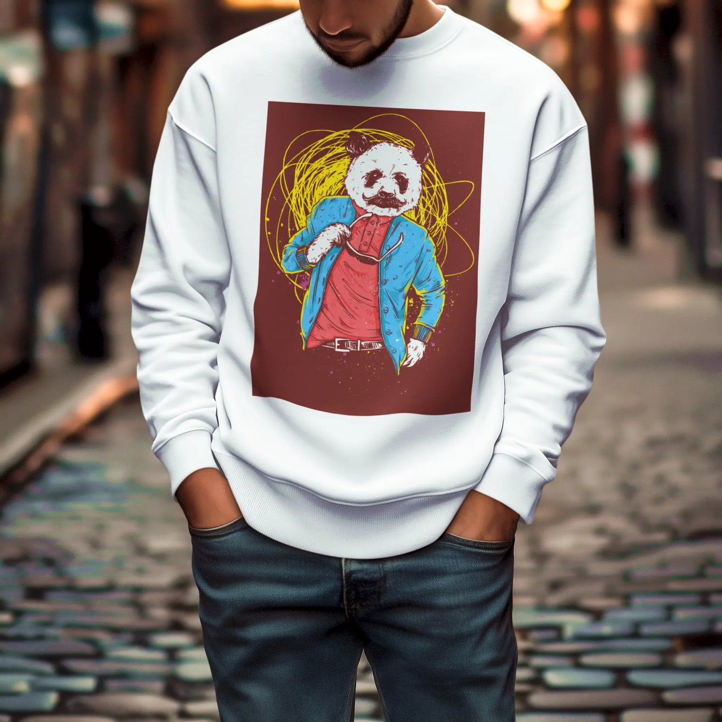 Light white sweatshirt with balanced centered panda design – Ανοιχτόχρωμο sweatshirt με συμμετρικό και ήρεμο σχέδιο panda