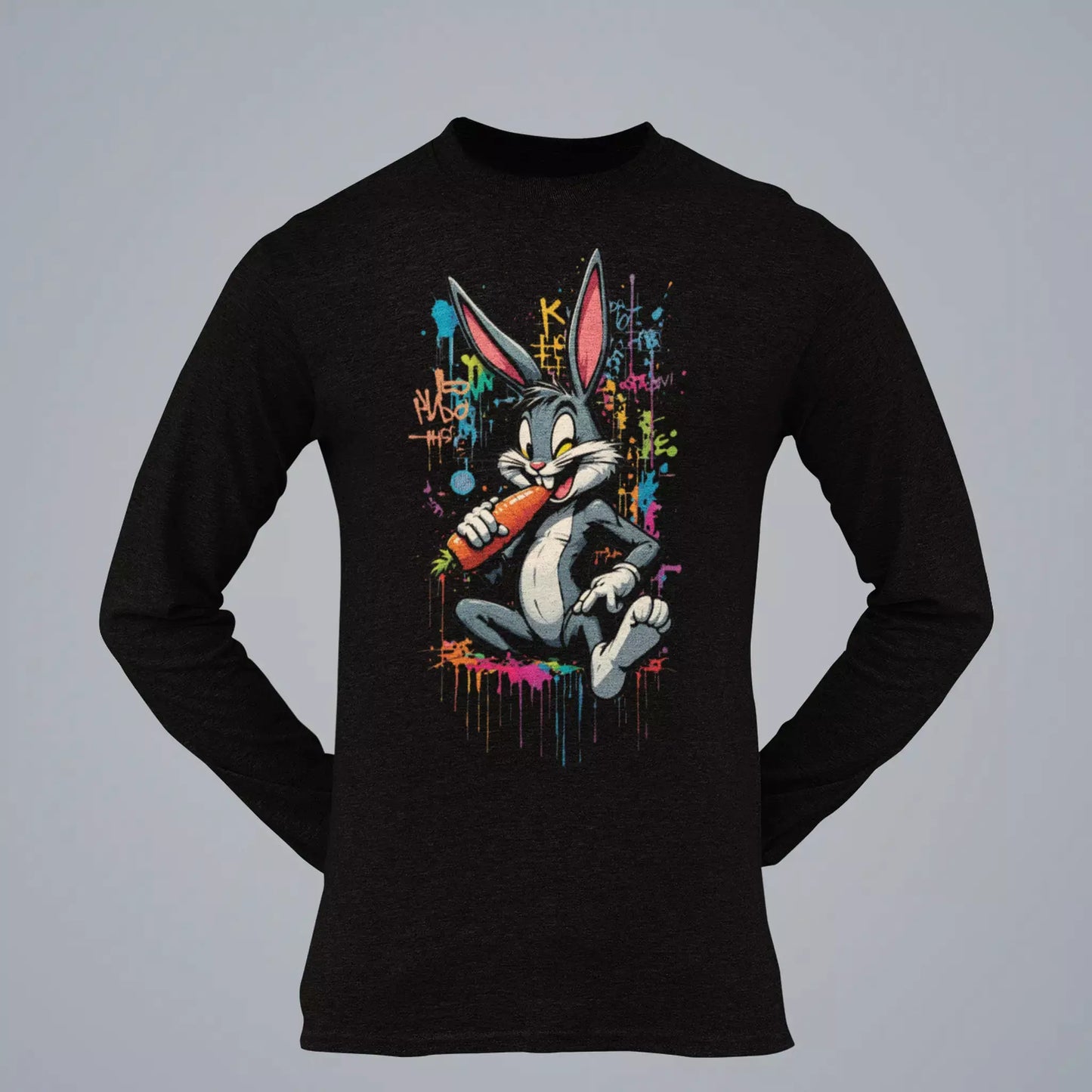 Long sleeve black shirt με τον Bugs Bunny και urban graffiti λεπτομέρειες στα χρώματα.