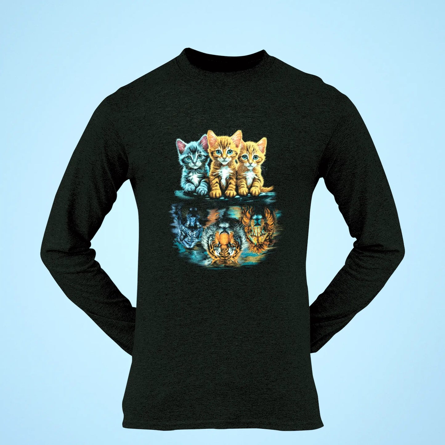Long sleeve black tee with kittens becoming wild beasts – Μακρυμάνικο μαύρο t-shirt με print ενσυναίσθησης και δύναμης