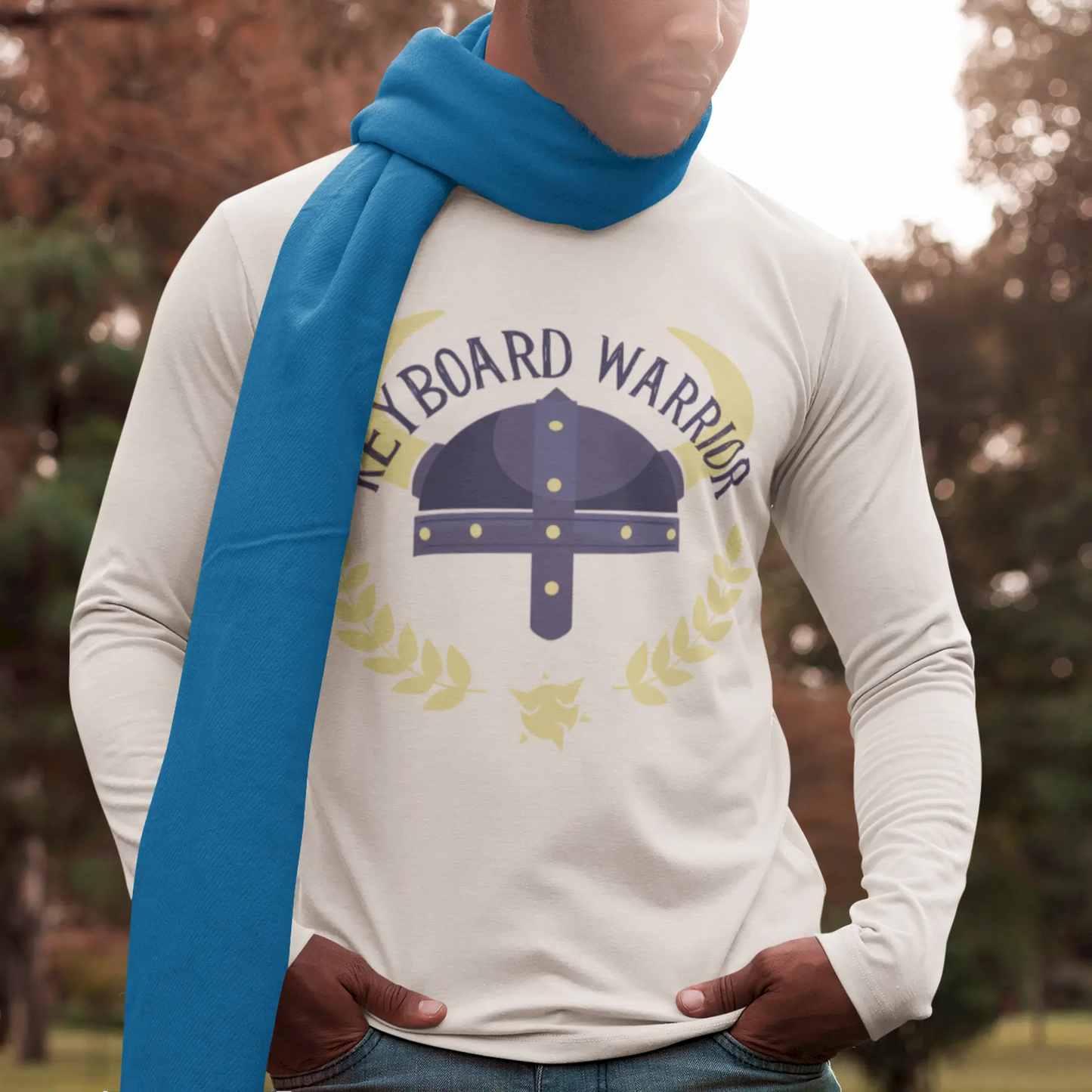 Long sleeve white tee with keyboard warrior emblem - Λευκό μακρυμάνικο με έμβλημα keyboard warrior για gaming culture