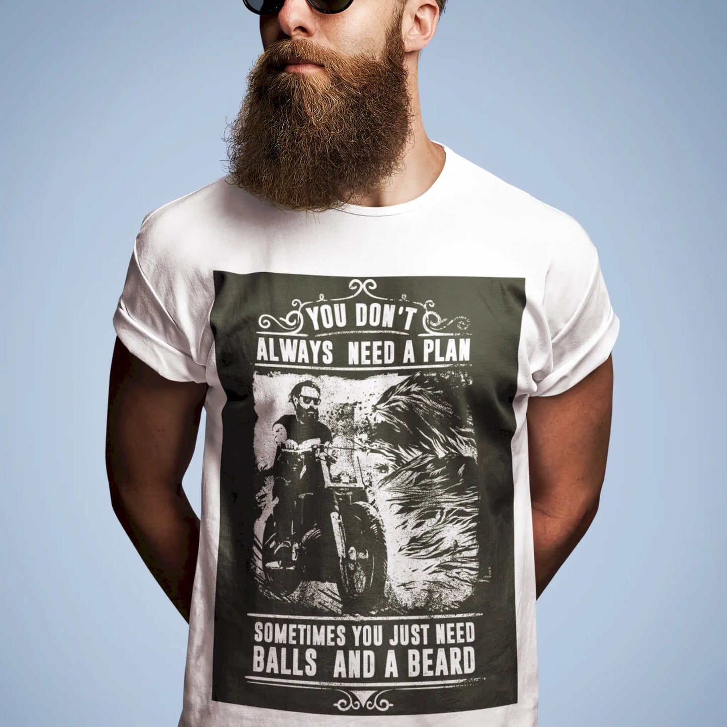 Masculine biker graphic on white shirt - Αντρικό biker γραφικό σε λευκή μπλούζα για confident riders