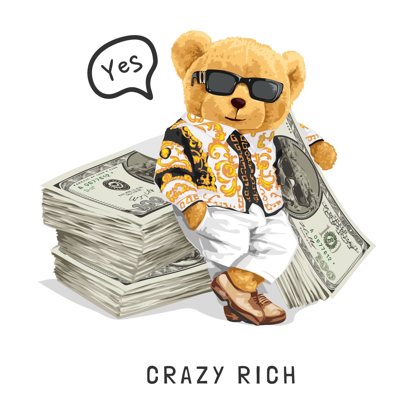 Millionaire teddy bear in luxury outfit holding cash, ready to flex wealth – Αρκουδάκι εκατομμυριούχος με ακριβό outfit και δεσμίδες χρημάτων, έτοιμο να επιδείξει πλούτο