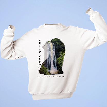 Mindfulness waterfall design on white sweatshirt – Σχέδιο καταρράκτη ενσυνειδητότητας σε λευκό φούτερ