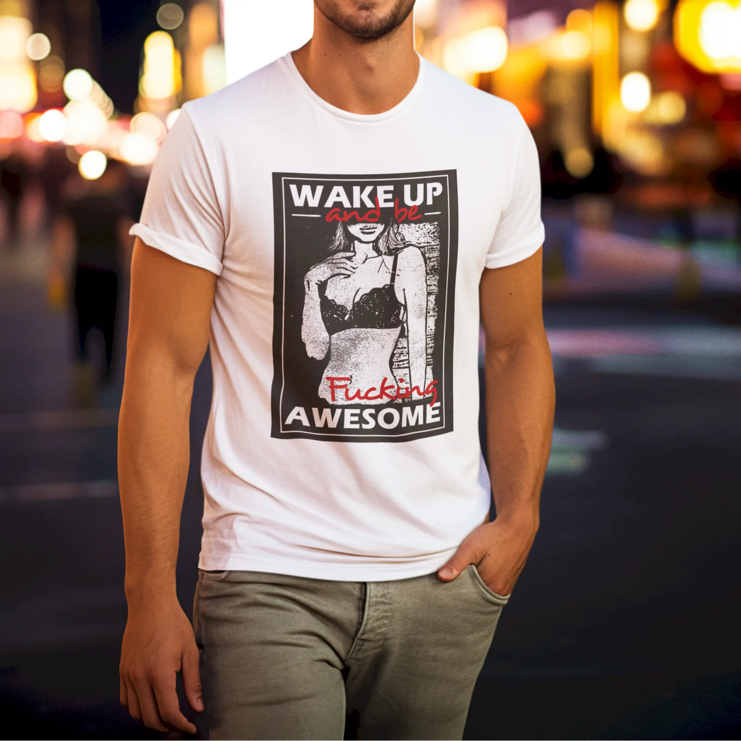 Minimal motivational print on crisp white casual shirt – Μίνιμαλ εμπνευσμένο print σε καθαρό λευκό μπλουζάκι.