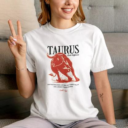 Minimal white Taurus zodiac tee with bold bull outline – Λευκή μπλούζα Ταύρος με καθαρό περίγραμμα ταύρου και έντονο statement