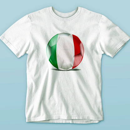 Minimal white t-shirt with a colorful Italy football print – stylish and patriotic. | Μπλούζα σε λευκό με μίνιμαλ εκτύπωση ποδοσφαιρικής Ιταλικής σημαίας – στυλάτη και πατριωτική.